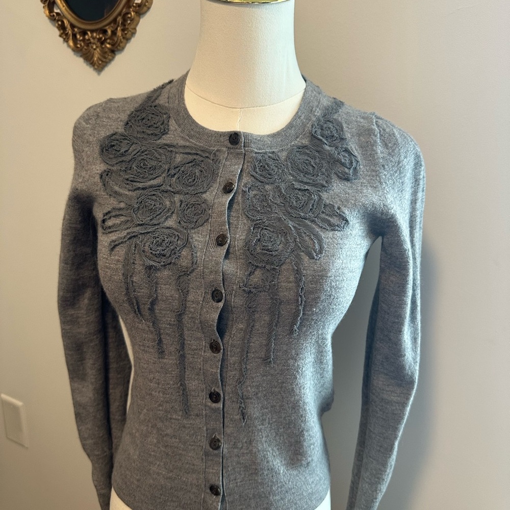 Banana Republic Charcoal Cardigan with Rose Detailing
